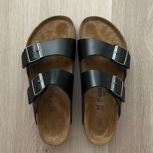 Birkenstock Arizona Sandals, Size 40 (9.5 US Womans), Black Vegan Leather